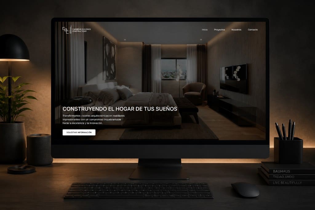 Sitio web de Caribbean Buildings Construction en un monitor